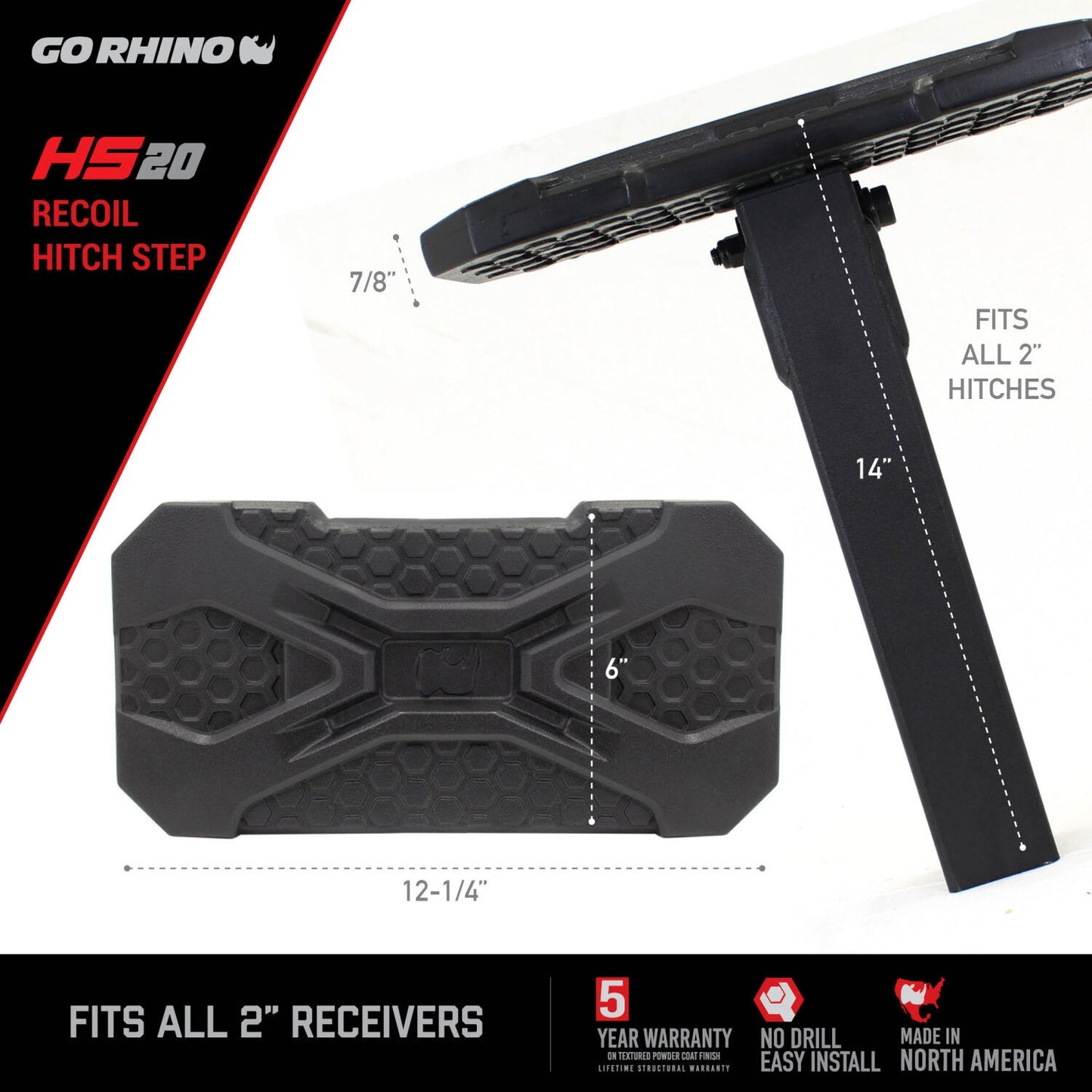 HS 20 Hitch Step Textured Black Go Rhino