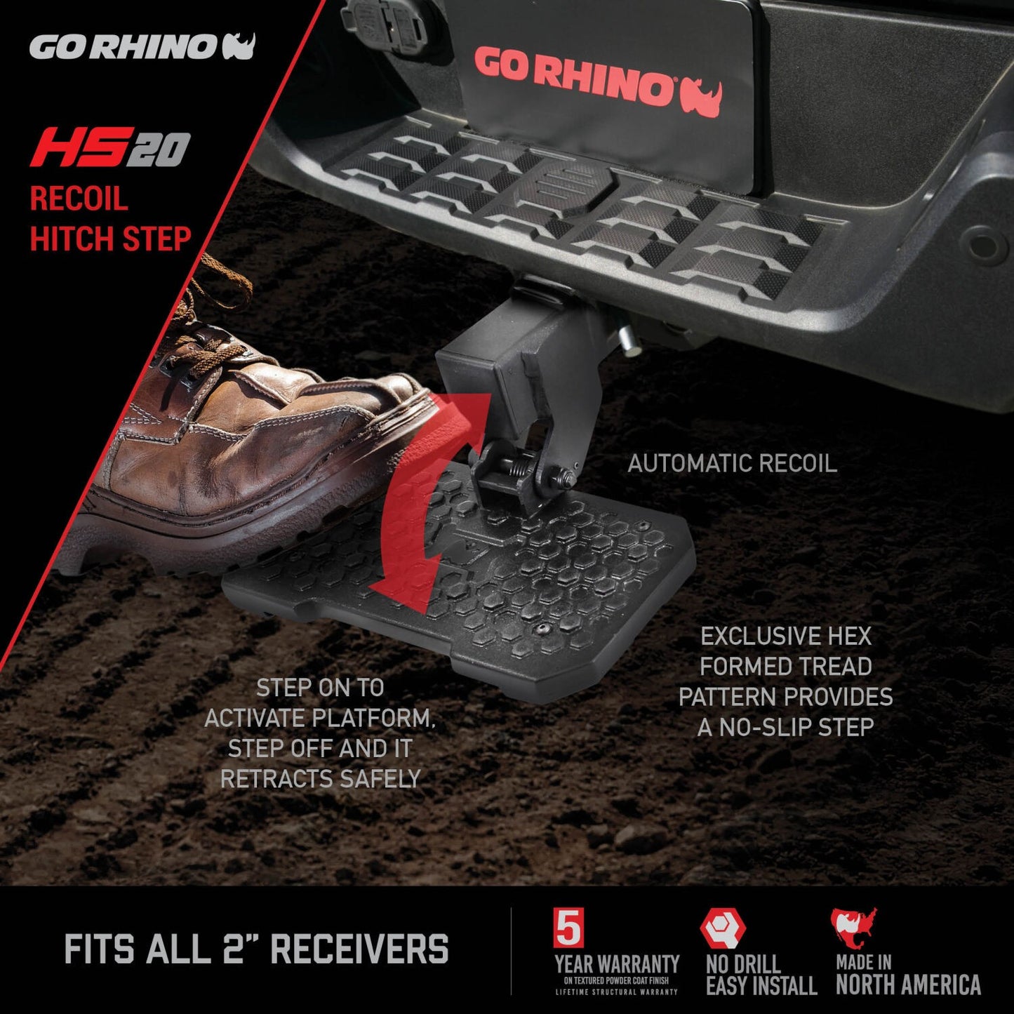 HS 20 Hitch Step Textured Black Go Rhino