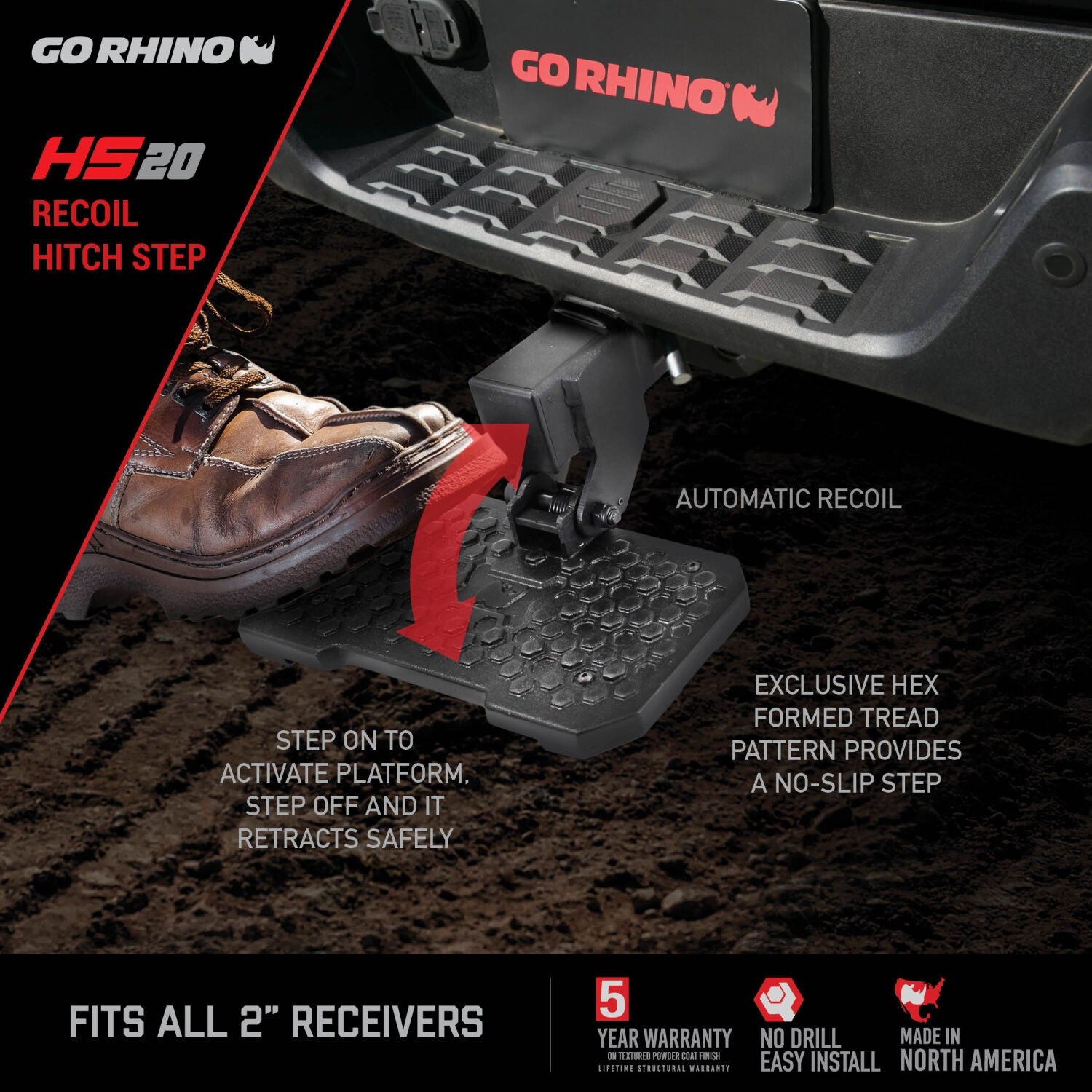 HS 20 Hitch Step Textured Black Go Rhino