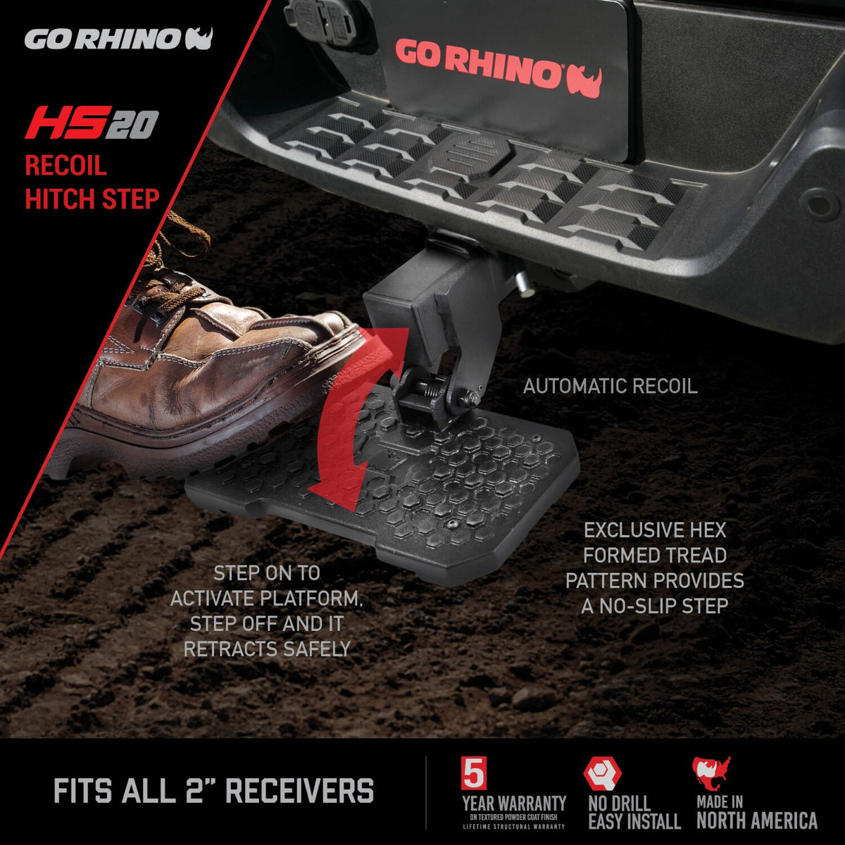 HS 20 Hitch Step Textured Black Go Rhino