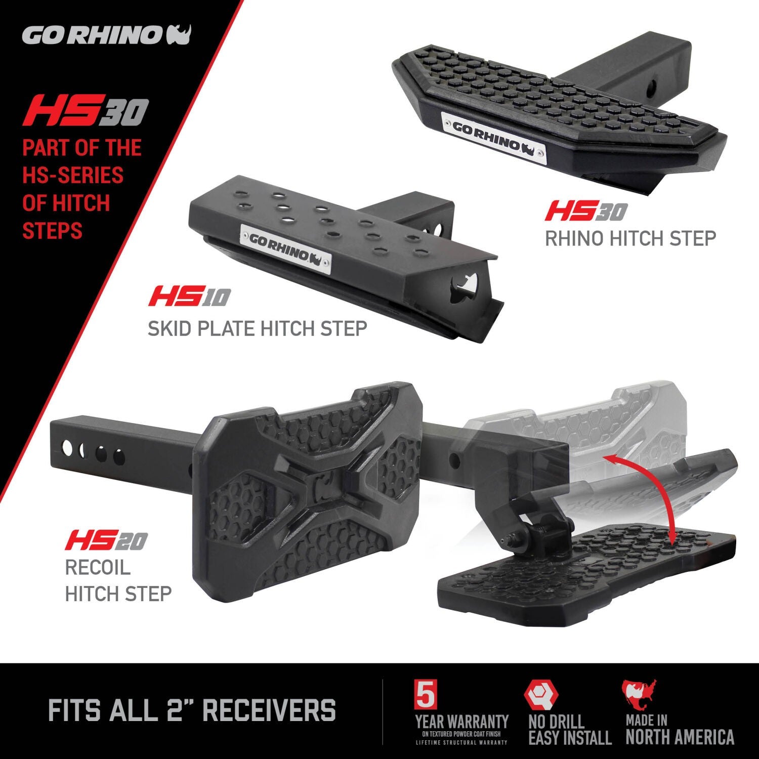 HS 30 Hitch Step Textured Black Go Rhino