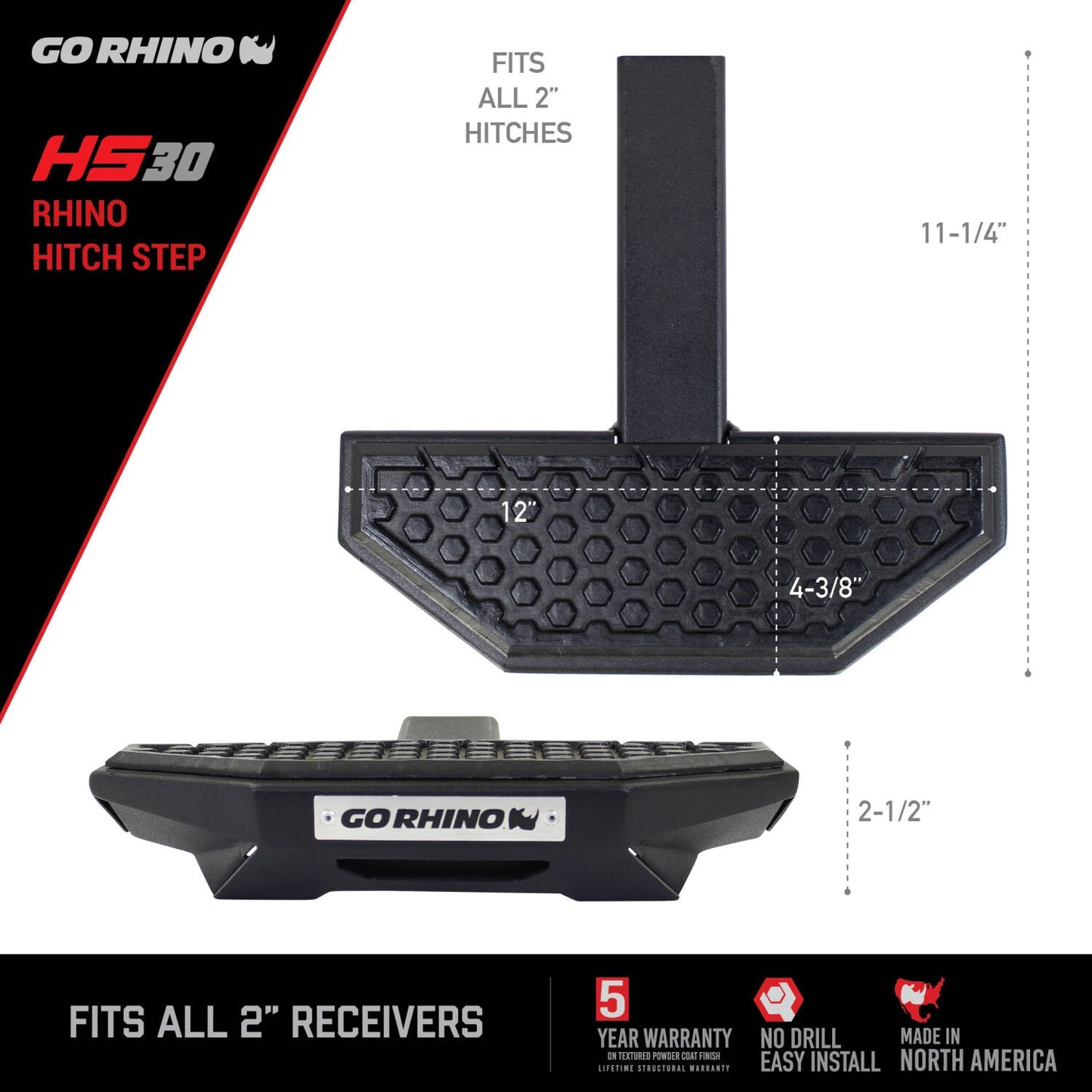 HS 30 Hitch Step Textured Black Go Rhino