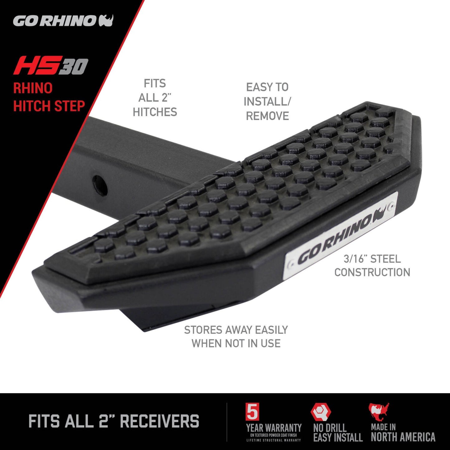 HS 30 Hitch Step Textured Black Go Rhino