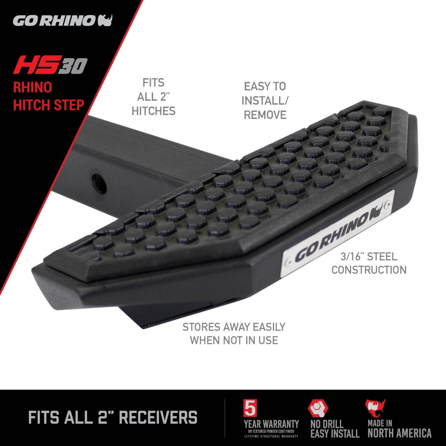 HS 30 Hitch Step Textured Black Go Rhino