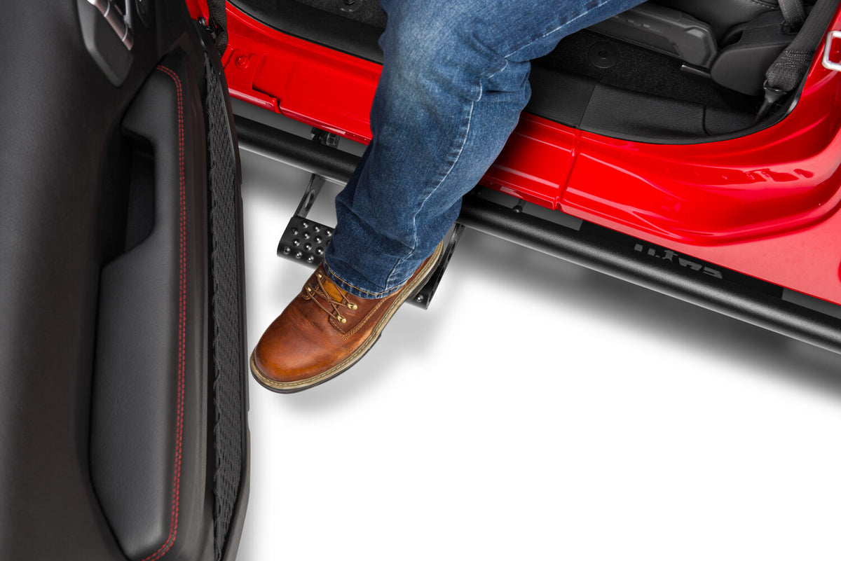 RKR Step System Full Length (1 Step Mount/1 Step per Side) 1.75 Inch Rails 2018-2026 Jeep Wrangler JL 4-Door Textured Black NFab