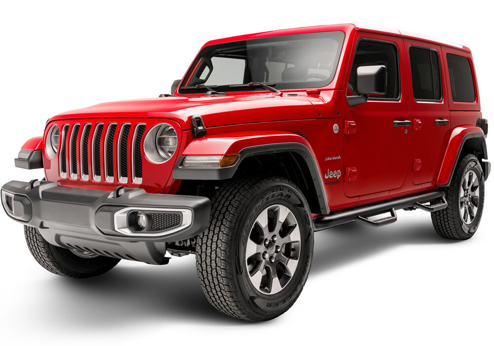 Nerf Step Bar Wheel-to-Wheel (2 Steps per Side) 3 Inch Main Tube Diameter 2018-2026 Jeep Wrangler JL 4-Door Textured Black NFab