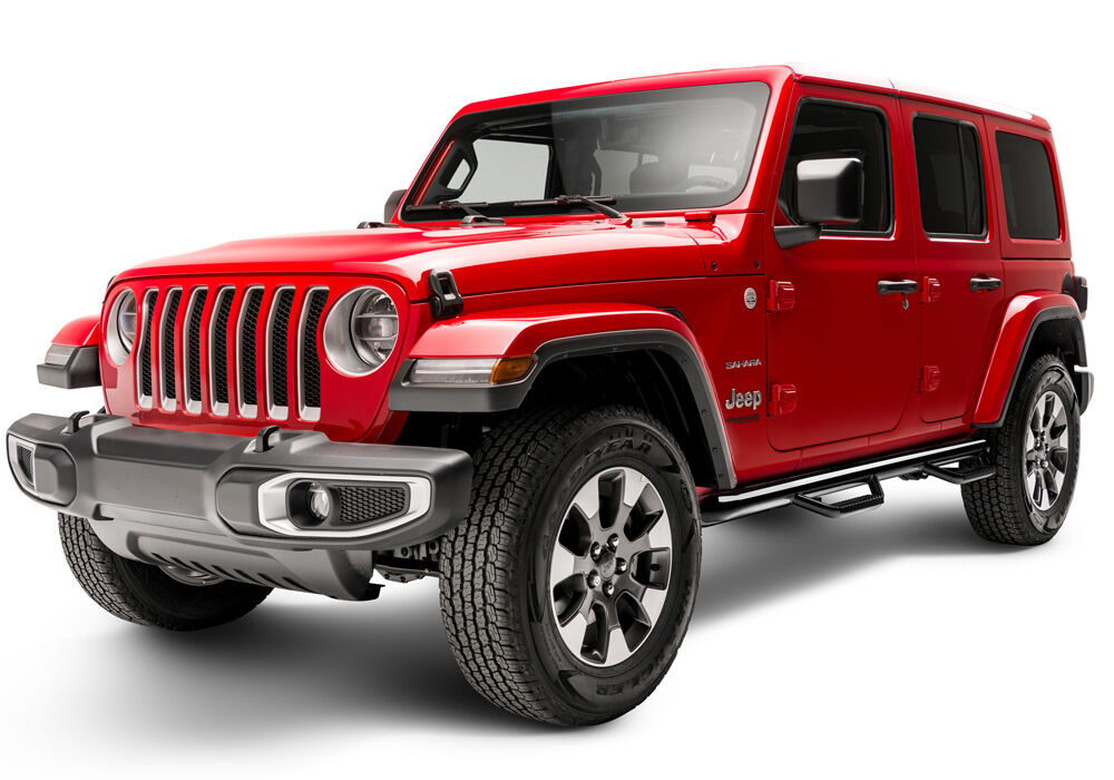 Nerf Step Bar Wheel-to-Wheel (2 Steps per Side) 3 Inch Main Tube Diameter 2018-2026 Jeep Wrangler JL 4-Door Gloss Black NFab