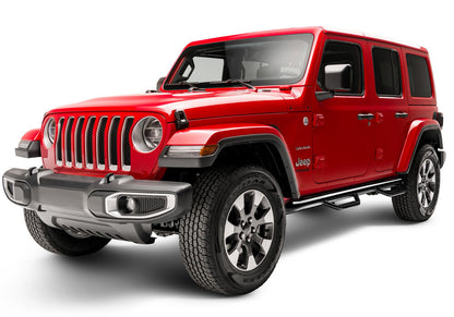 Nerf Step Bar Wheel-to-Wheel (2 Steps per Side) 3 Inch Main Tube Diameter 2018-2026 Jeep Wrangler JL 4-Door Gloss Black NFab