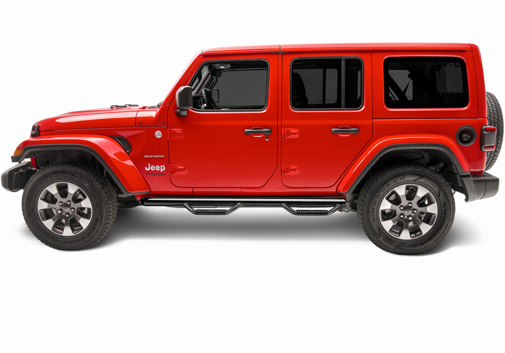 Nerf Step Bar Wheel-to-Wheel (2 Steps per Side) 3 Inch Main Tube Diameter 2018-2026 Jeep Wrangler JL 4-Door Gloss Black NFab