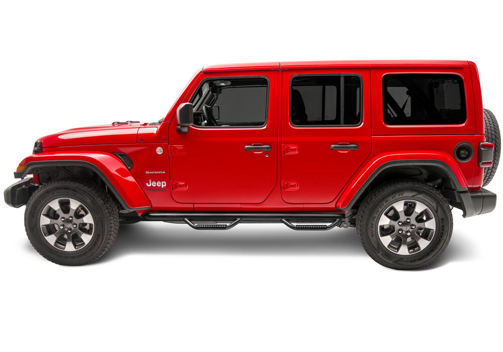 Nerf Step Bar Wheel-to-Wheel (2 Steps per Side) 3 Inch Main Tube Diameter 2018-2026 Jeep Wrangler JL 4-Door Textured Black NFab
