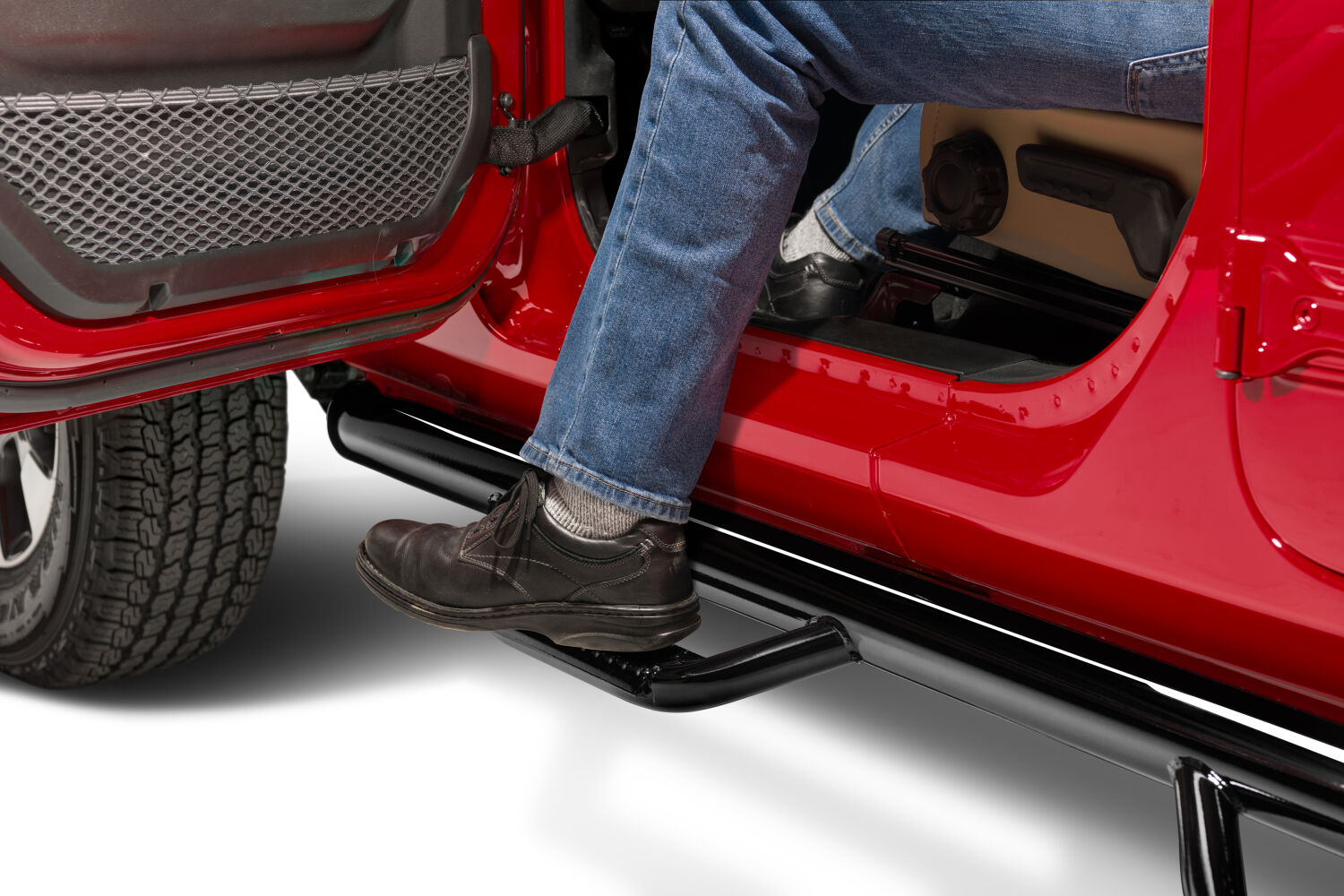 Nerf Step Bar Wheel-to-Wheel (2 Steps per Side) 3 Inch Main Tube Diameter 2020-2025 Jeep Gladiator JT 4-Door Gloss Black NFab