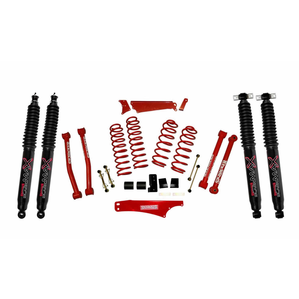 Suspension Lift Kit w/Shock 4 - 5 Inch Lift Incl. Front/Rear Track Bar Brace Front/Rear Springs Lower Links Brake Line Bracket Red Powder Coated Skyjacker