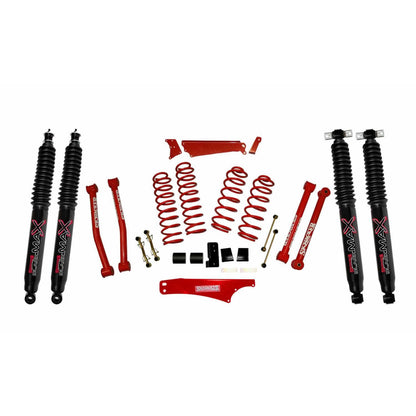 Suspension Lift Kit w/Shock 4 - 5 Inch Lift Incl. Front/Rear Track Bar Brace Front/Rear Springs Lower Links Brake Line Bracket Red Powder Coated Skyjacker