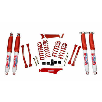 Suspension Lift Kit w/Shock 4 - 5 Inch Lift Incl. Front/Rear Track Bar Brace Front/Rear Springs Lower Links Brake Line Bracket Red Powder Coated Skyjacker
