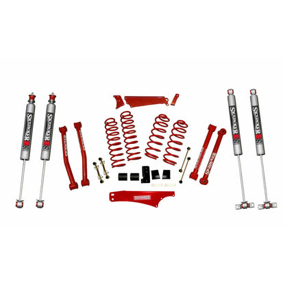 Suspension Lift Kit w/Shock 4 - 5 Inch Lift Incl. Front/Rear Track Bar Brace Front/Rear Springs Lower Links Brake Line Bracket Red Powder Coated Skyjacker