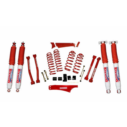 Suspension Lift Kit w/Shock 4 - 5 Inch Lift Incl. Front/Rear Track Bar Brace Front/Rear Springs Lower Links Brake Line Bracket Red Powder Coated Skyjacker