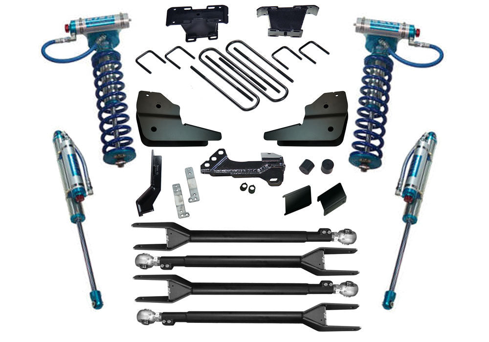 4 Inch 4-Link Lift Kit 2023-2025 Ford F-250/F-350 4WD Diesel Engine with King Front Coilovers and King Reservoir Rear Shocks Will Not work with Auto Leveling Headlight Function Superlift