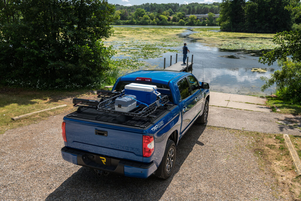 RetraxOne XR Retractable Tonneau Cover Matte One Piece Polycarbonate Construction 2007-2021 Toyota Tundra CrewMax 5' 6 inch Bed with Deck Rail System without Stake Pockets without Trail Special Edition Storage Boxes
