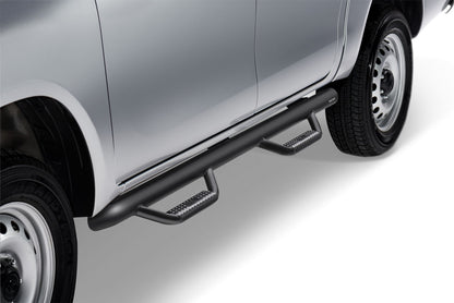 Nerf Step Bar Wheel-to-Wheel without Bed Access (2 Steps per Side) 3 Inch Main Tube Diameter 2016-2023 Toyota Tacoma 5 Foot Bed Double Cab Textured Black NFab