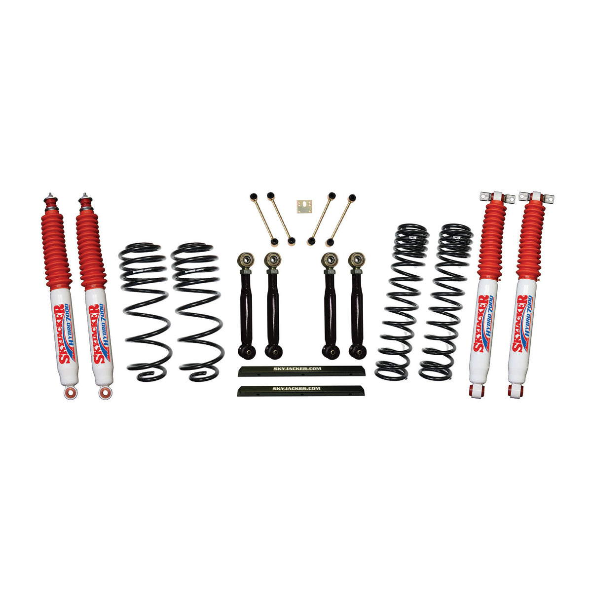 4 Inch Dual Rate Long Travel One Box Kit w/Adjustable Front and Rear Lower Flex Links Shocks TJ/LJ 1997-2002 Jeep Wrangler Skyjacker