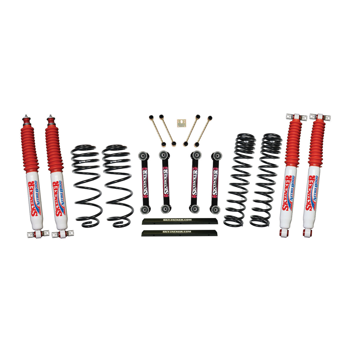 4 Inch Dual Rate Long Travel One Box Kit w/OE Style Front and Rear Links Shocks TJ/LJ 1997-2002 Jeep Wrangler Skyjacker