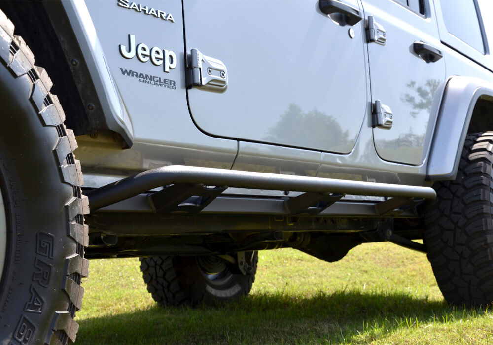 TrailSlider Step System Cab Length (2 Steps per Side) 2007-2018 Jeep Wrangler JK 4-Door Textured Black NFab
