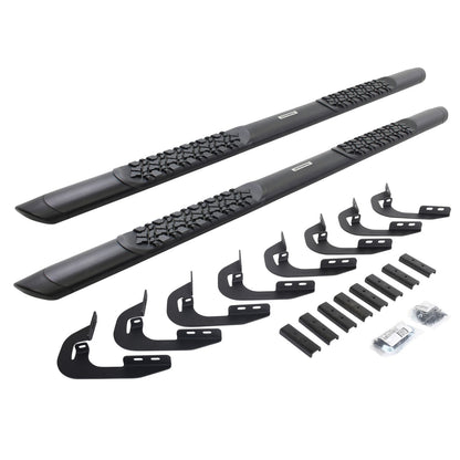 V3 Series Aluminum 5 Inch Elipse Side Steps with Mounting Brackets Textured Black 2014-2018 Silverado/Sierra 1500/2500 HD Crew Cab Go Rhino