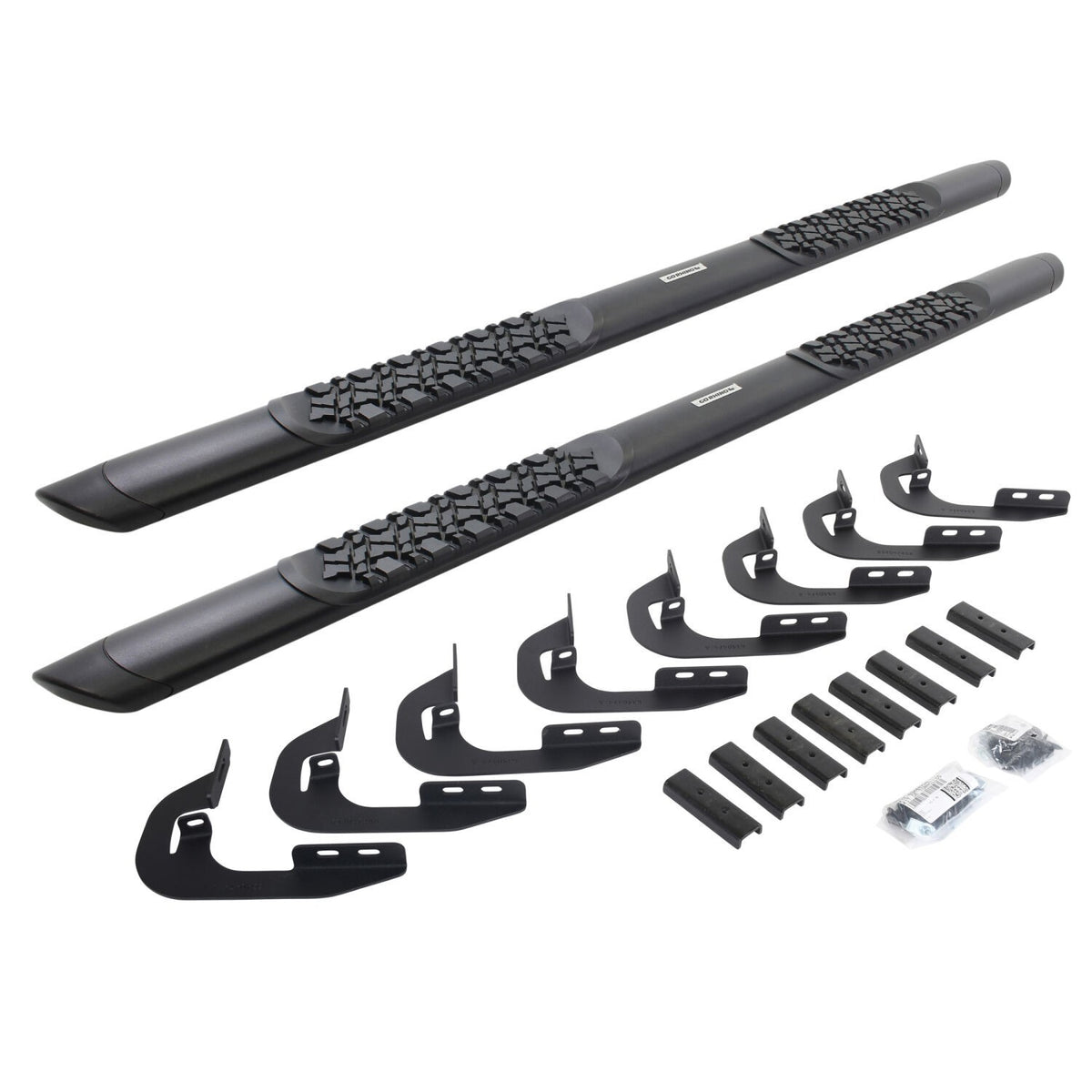 V3 Series Aluminum 5 Inch Elipse Side Steps with Mounting Brackets Textured Black 2014-2018 Silverado/Sierra 1500 2015-2018 Silverado/Sierra 2500 HD/3500 HD Extended Cab Go Rhino