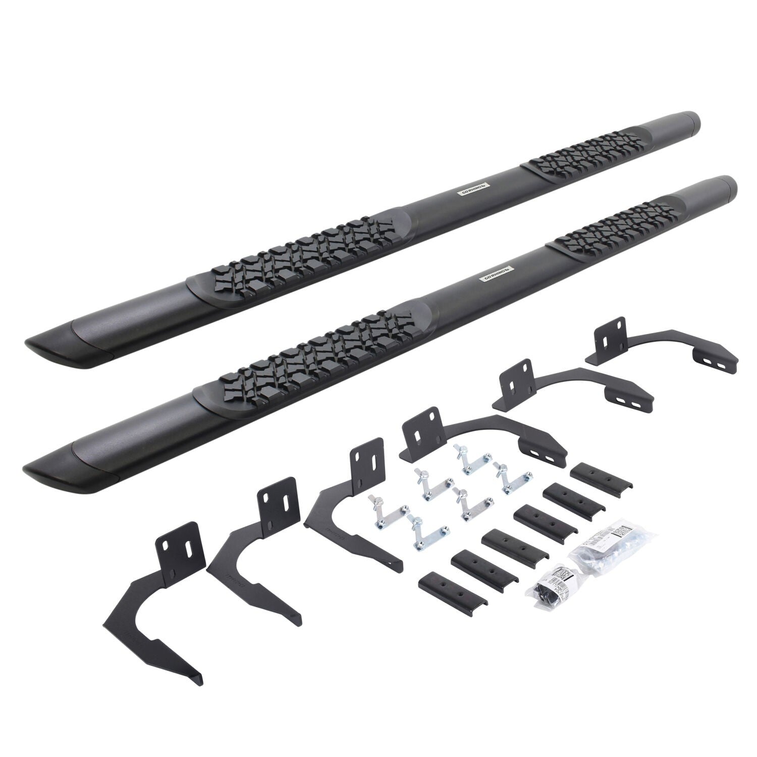 V3 Series Aluminum 5 Inch Elipse Side Steps with Mounting Brackets Textured Black 2009-2014 Dodge Ram 1500 Extended Cab Go Rhino