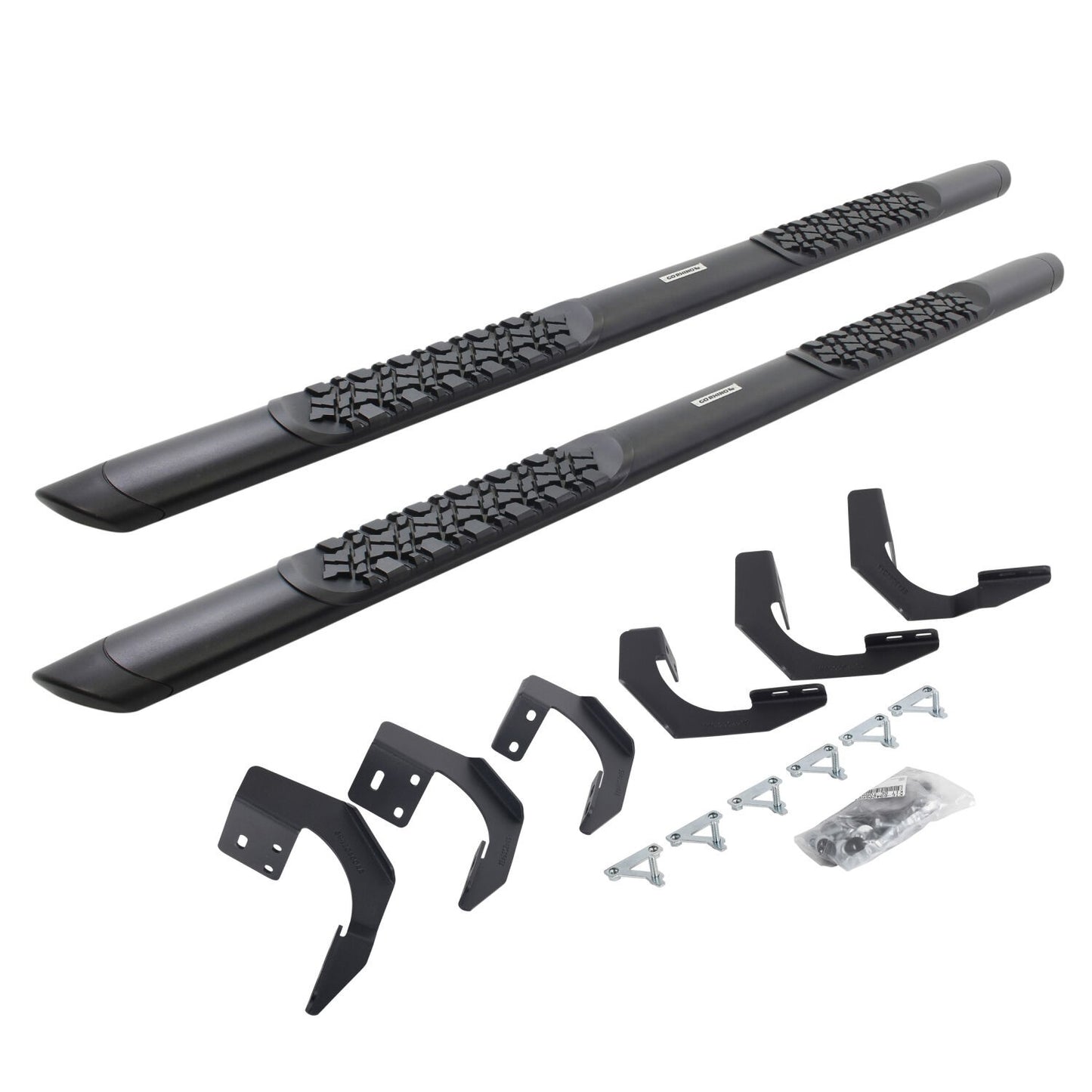 V3 Series Aluminum 5 Inch Elipse Side Steps with Mounting Brackets Textured Black 2015-2018 Ram 1500 Extended Cab Go Rhino