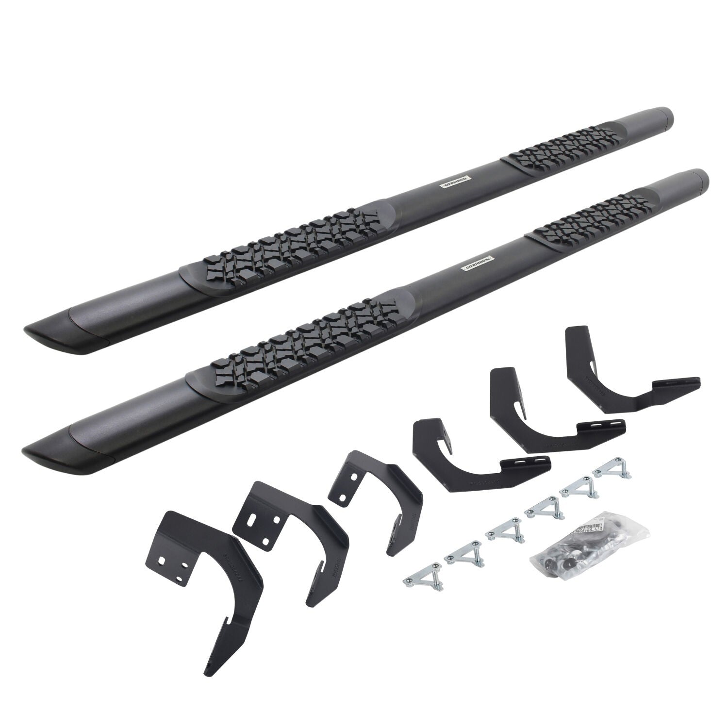 V3 Series Aluminum 5 Inch Elipse Side Steps with Mounting Brackets Textured Black 2015-2018 Ram 1500 Extended Cab Go Rhino
