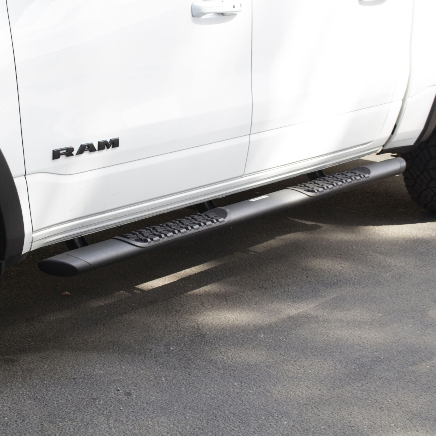 V3 Series Aluminum 5 Inch Elipse Side Steps with Mounting Brackets Textured Black 2019-2026 Ram 1500 Crew Cab Go Rhino