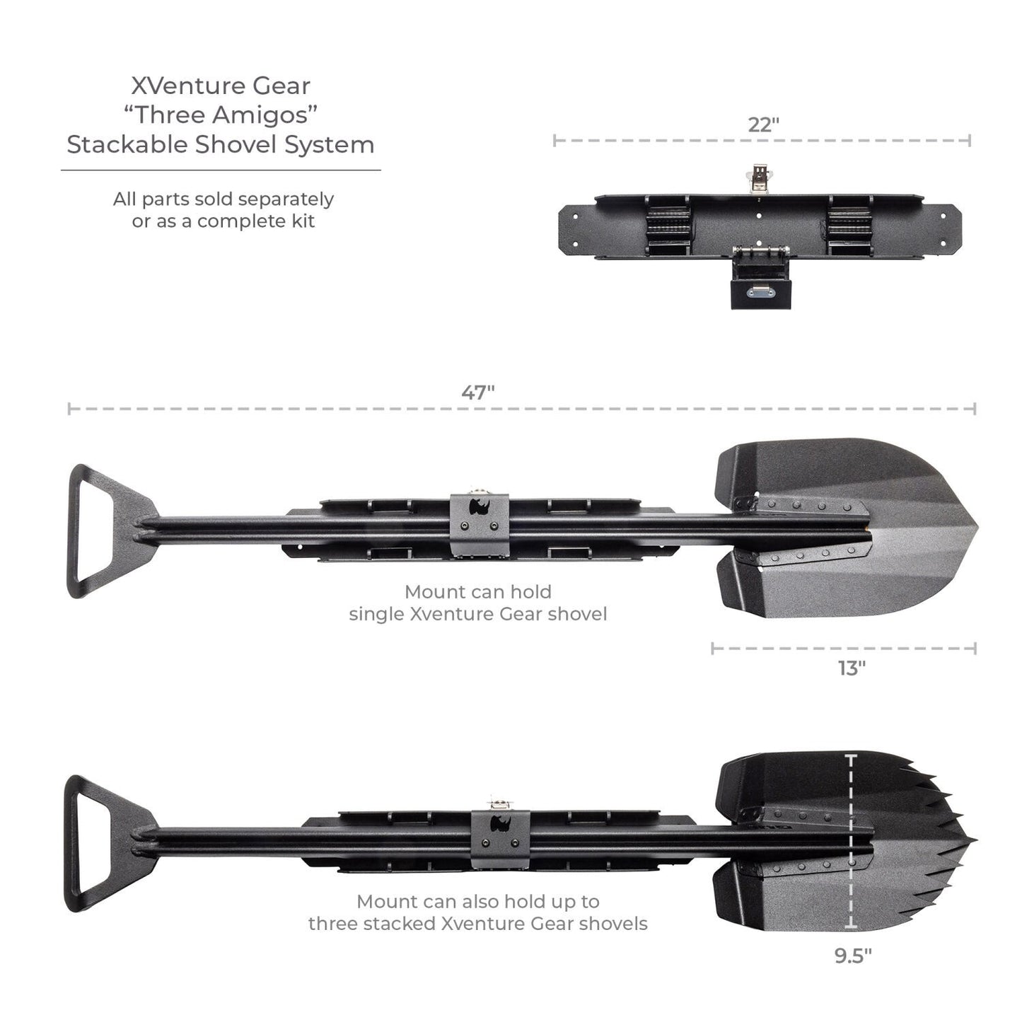 Xventure Gear Spade Stackable Shovel Textured Black Go Rhino