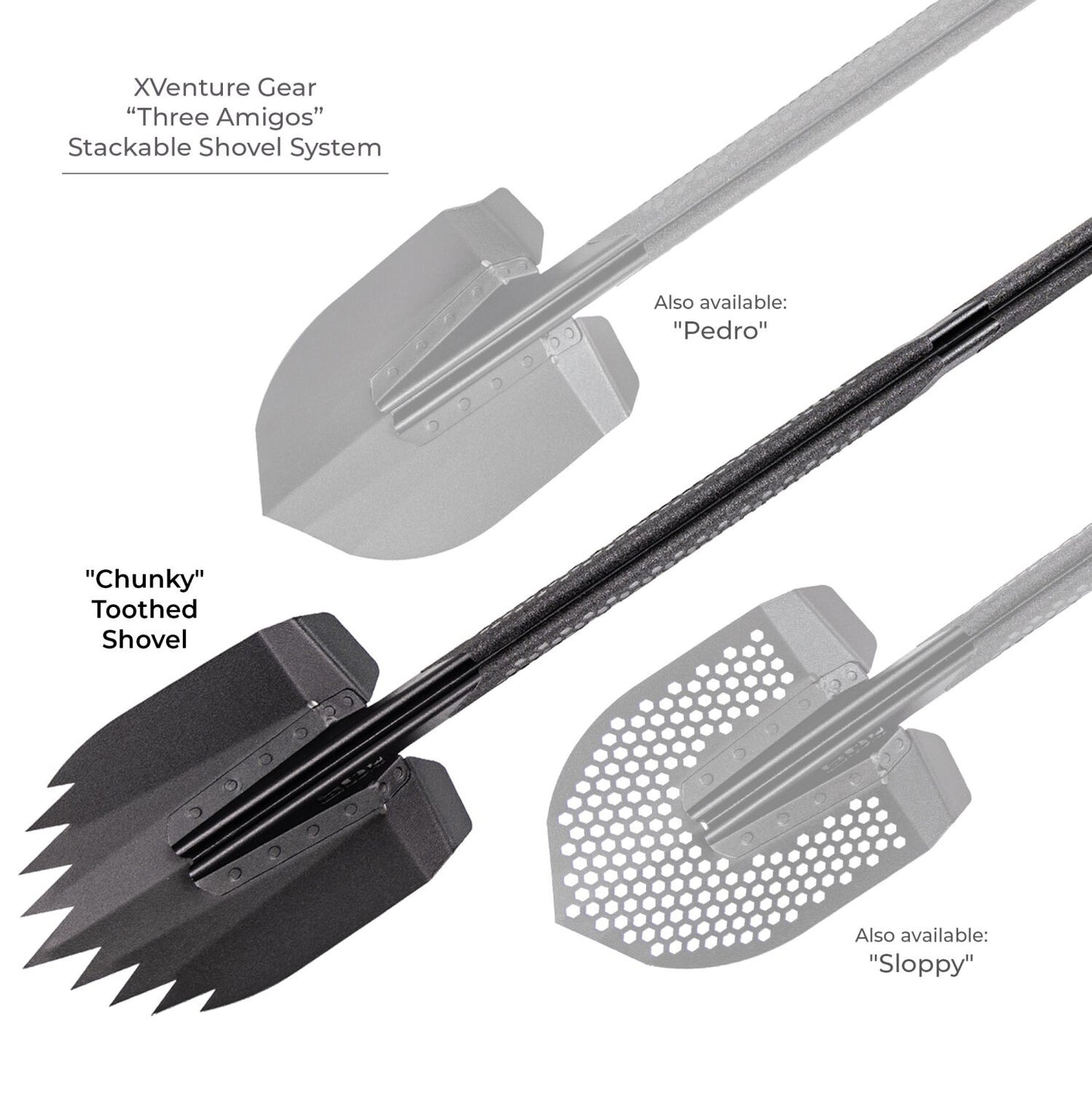 Xventure Gear Sharktooth Stackable Shovel Textured Black Go Rhino