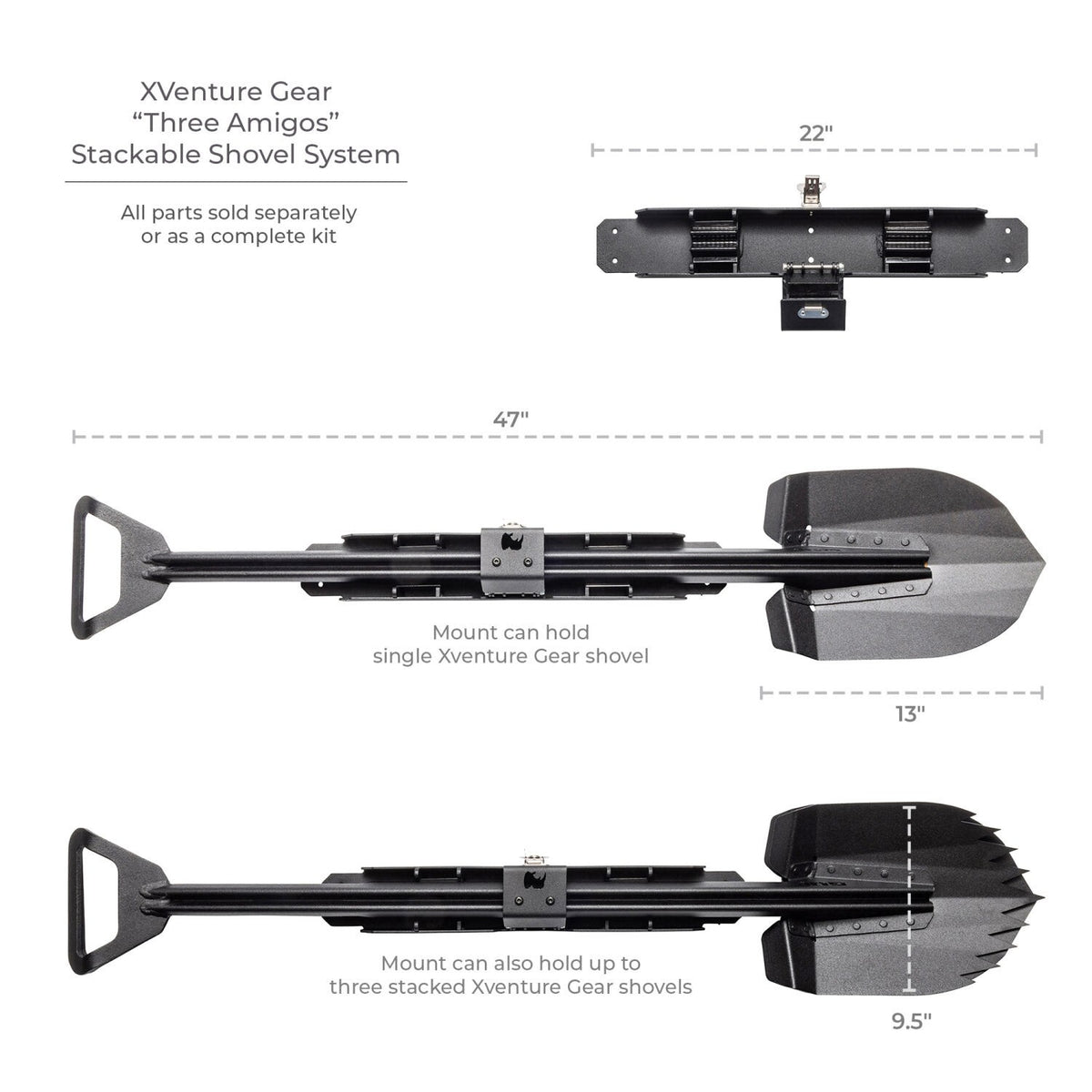 Xventure Gear Sharktooth Stackable Shovel Textured Black Go Rhino