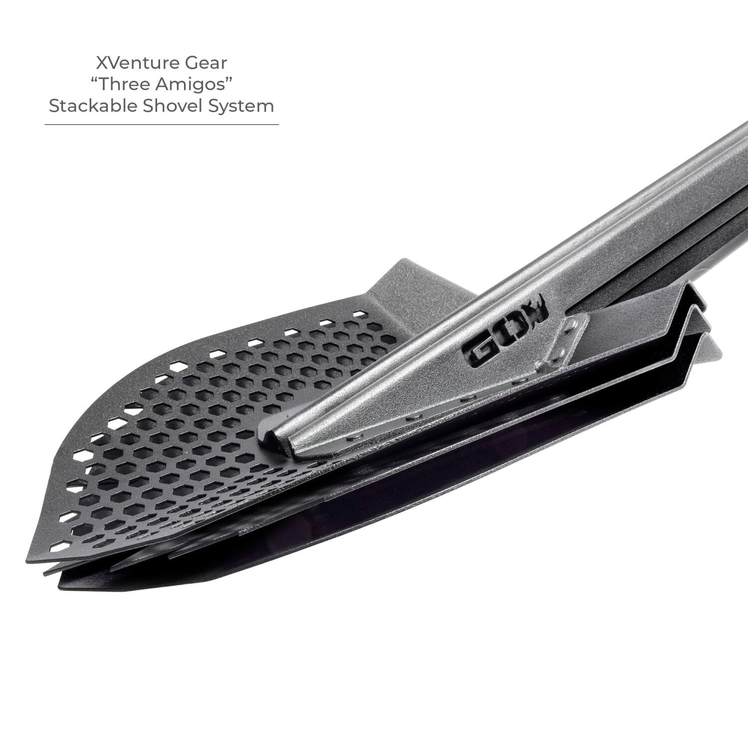 Xventure Gear Perforated Stackable Shovel Textured Black Go Rhino