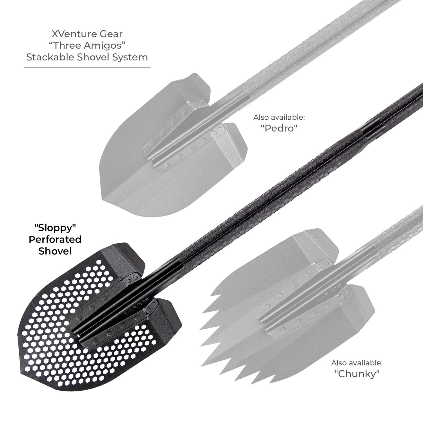 Xventure Gear Perforated Stackable Shovel Textured Black Go Rhino