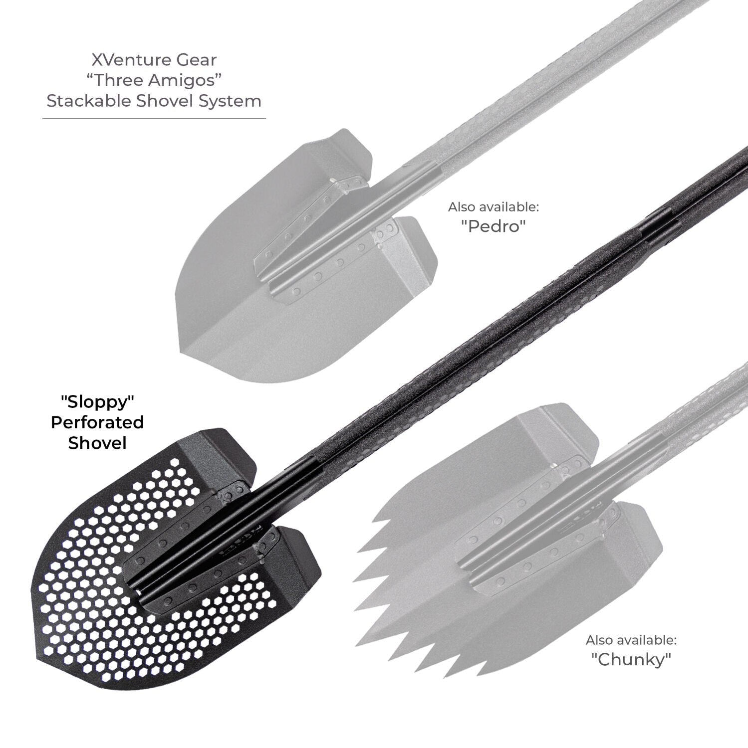 Xventure Gear Perforated Stackable Shovel Textured Black Go Rhino