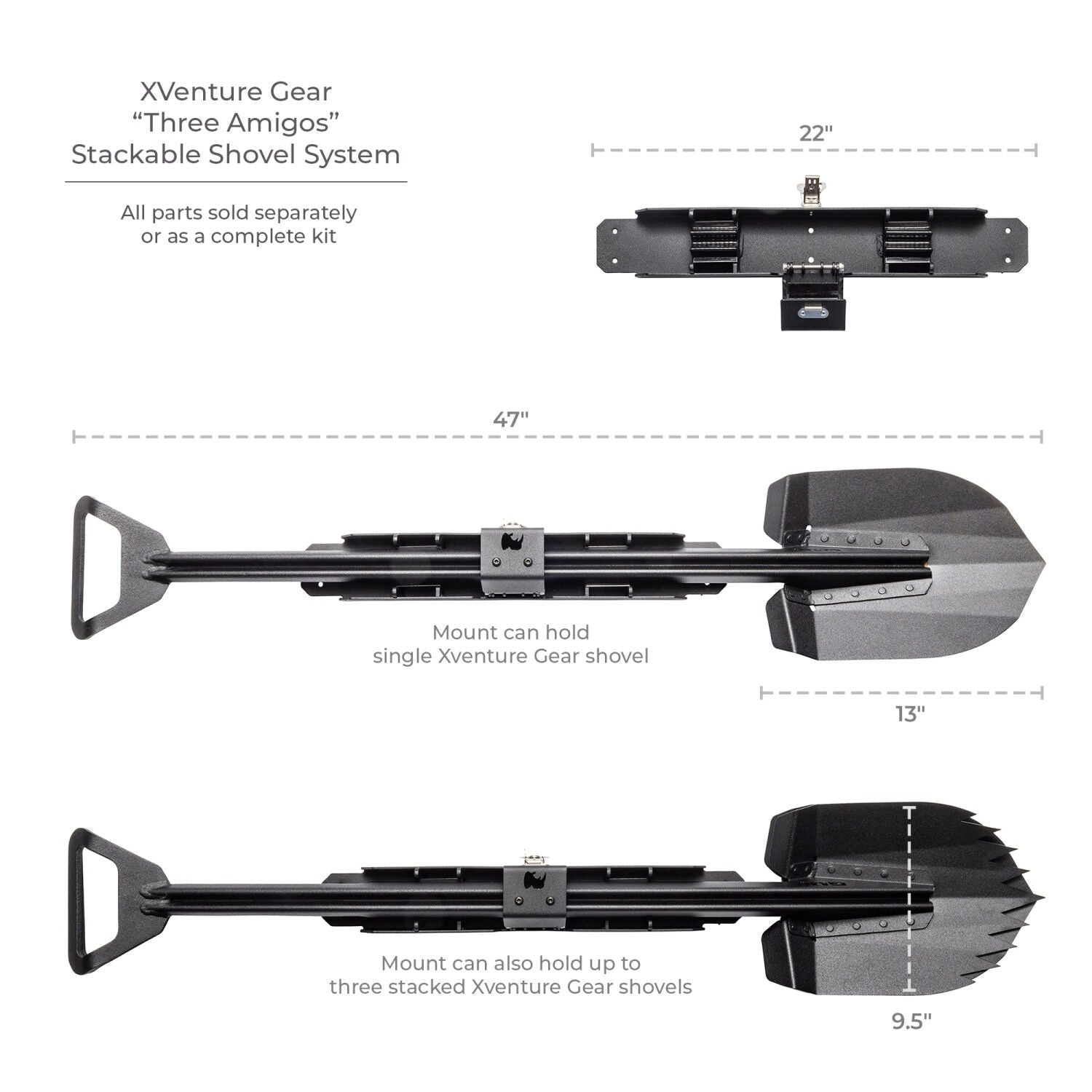 Xventure Gear Perforated Stackable Shovel Textured Black Go Rhino