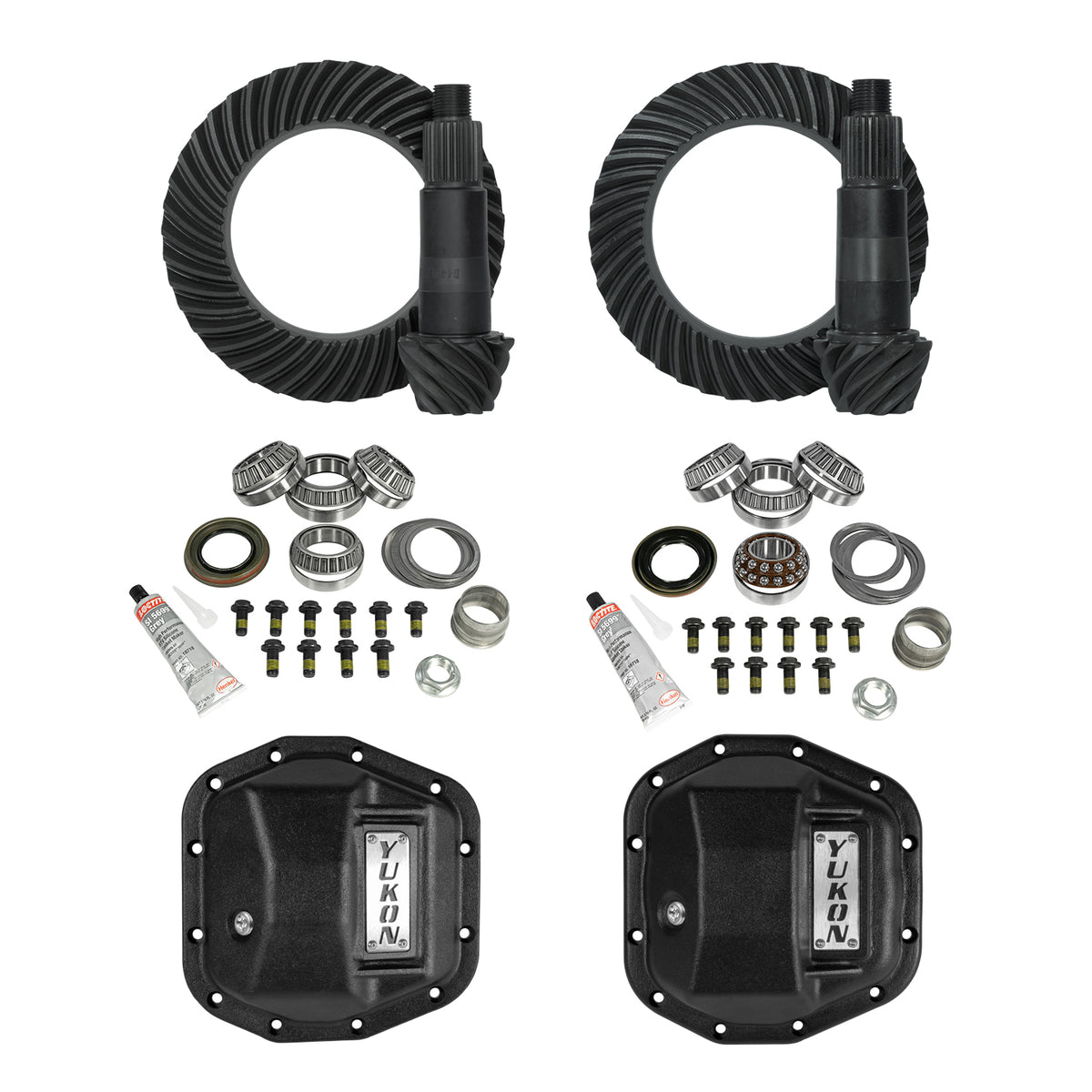 Stage 2 Jeep Jl/Jt Re-Gear Kit W/Covers For Dana 44 4.56 Ratio 28 Spline JL & Jt Rubicon M220 Rear/ M210 Front Stage 2 Gear Kit Package 4.56 Ratio W/ F&R Covers Yukon Gear