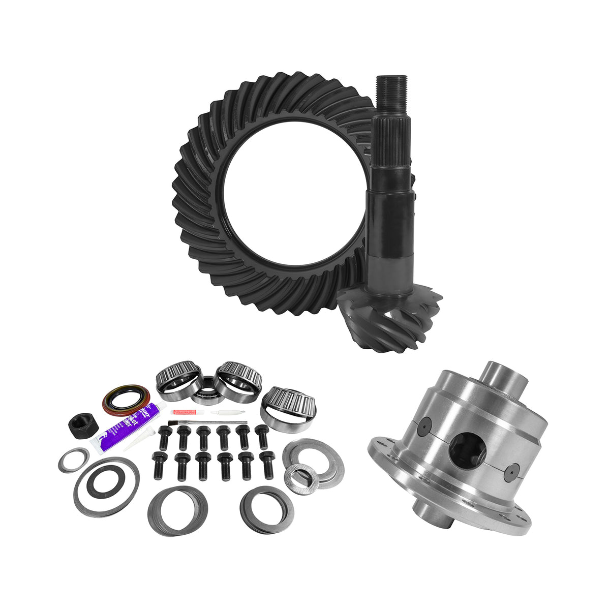 11.25 Inch Dana 80 4.56 Rear Ring & Pinion Install Kit 35 Spline Posi 4.125 Inch Bearing D80/ 11.25 Inch Dana 4.56 Rear R&P Gear/ Install Kit Package With Posi 4.125 Inch OD Head Bearing Yukon Gear