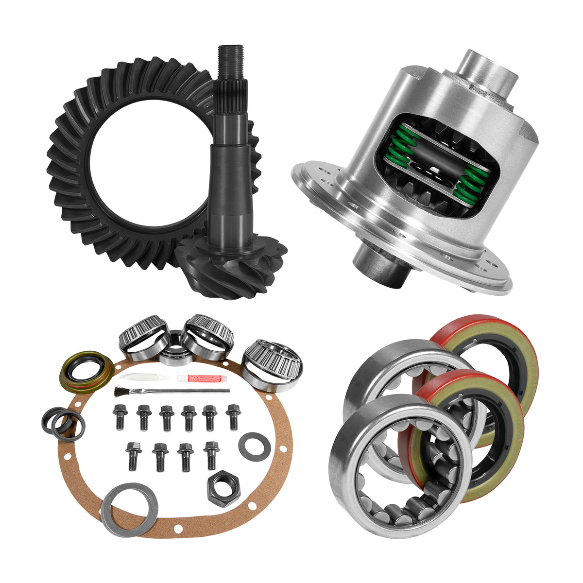 8.25 Inch Chy 3.55 Rear Ring & Pinion Install Kit Posi 1.618 Inch Id Axle Bearings 8.25 Inch Chy 3.55 Rear R&P Gear/ Install Kit Package With 29 Spline T/L Posi & Ak 1559 (1.618 Inch Id) '97-'04 Yukon Gear