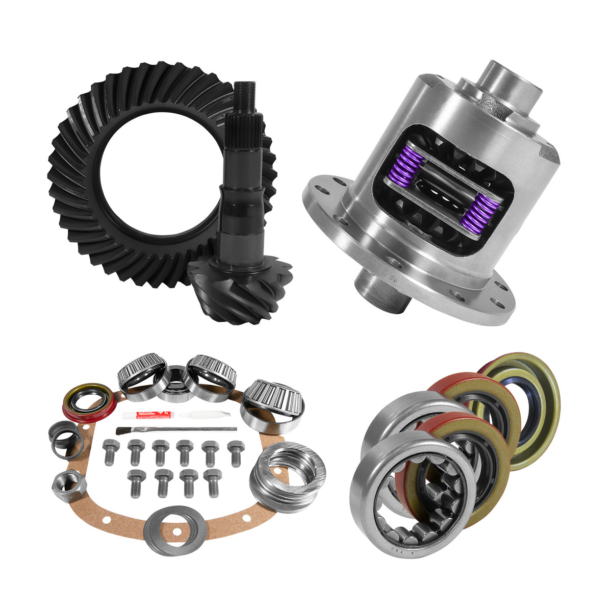 7.5/7.625 GM 4.11 Rear Ring & Pinion Install Kit 28 Spline Posi Axle Bearings 7.5 Inch / 7.625 Inch GM 4.11 Rear R&P Gear/ Install Kit Package W/ 28 Spline Posi & Ak 1563 Axle Bearings 2.25 Inch OD Yukon Gear
