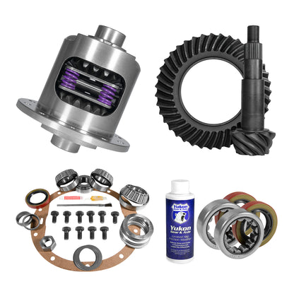 Muscle Car Limited Slip & Re-Gear Kit For GM 8.5 28 Spline 3.73 Ratio 8.5 Inch GM 3.73 Rear R&P Gear/ Install Kit Package With 28 Spline Posi & Ak 1563 Axle Bearings (2.25 Inch Od) Yukon Gear