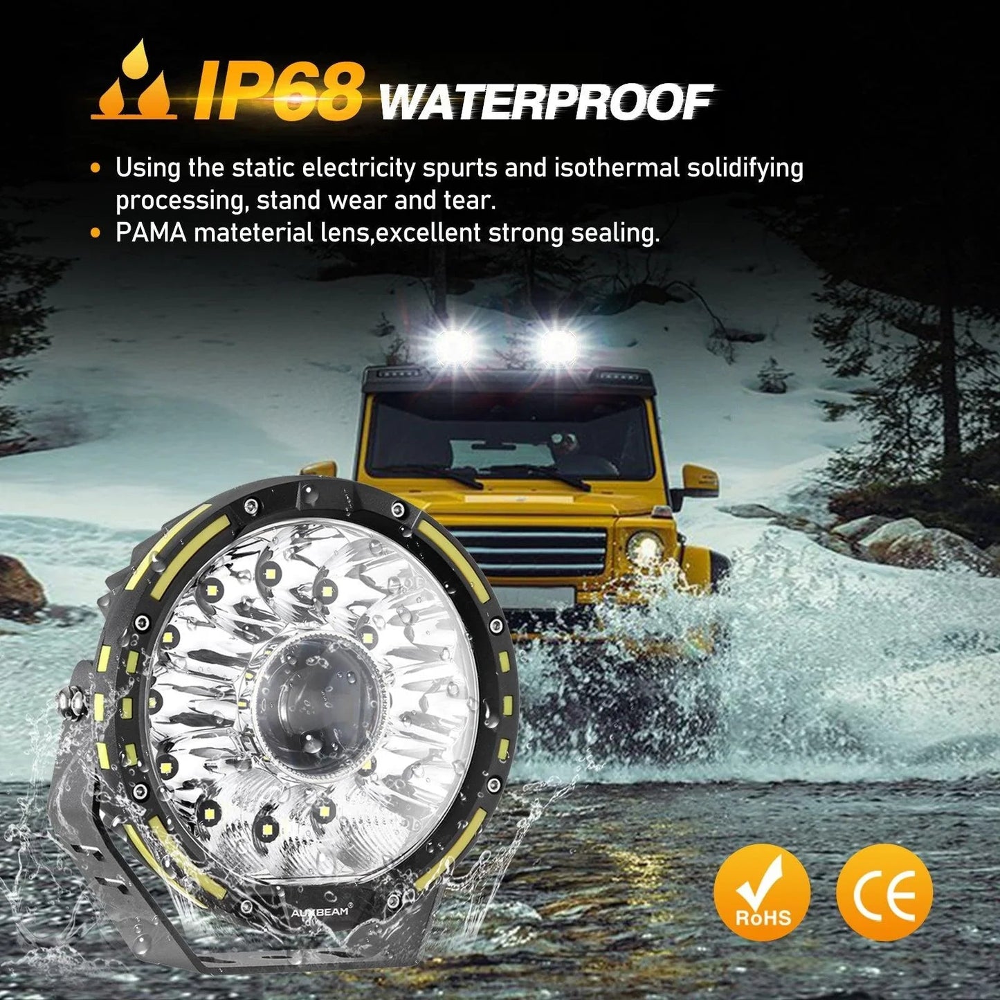 (2pcs/set) 7 Inch 230W 33332LM 360-PRO Series Custom Lens Offroad LED Driving Lights+Amber/Black Covers(Optional) for JEEP WRANGLER JL JK TJ