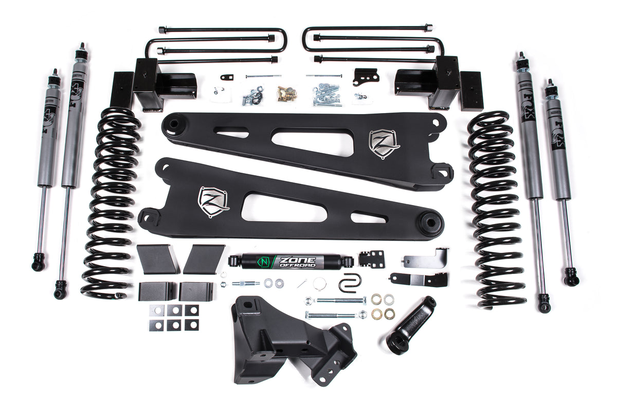 17-19 Ford F-250/350 Super Duty 4 Inch Radius Arm Lift Kit 2 Inch Rear Block Gas 2 Leaf Main Zone Offroad