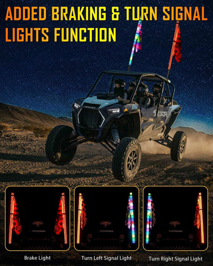 New LED RGB Whip Lights with Turn Signal & Brake Light, Bluetooth APP/ Remote Control