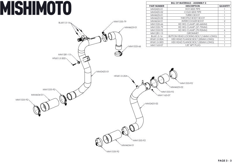 Mishimoto 21+ Bronco 2.3L High Mount INT Kit BK Core P Pipes