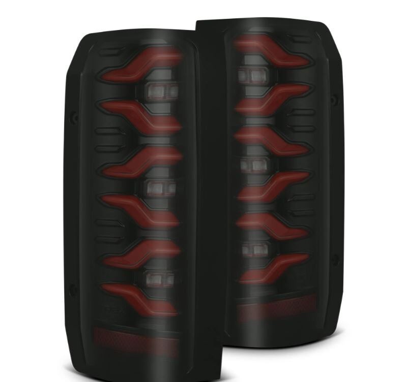 AlphaRex 87-96 Ford Bronco/F-150 Luxx-Series LED Tail Lights - Black Red