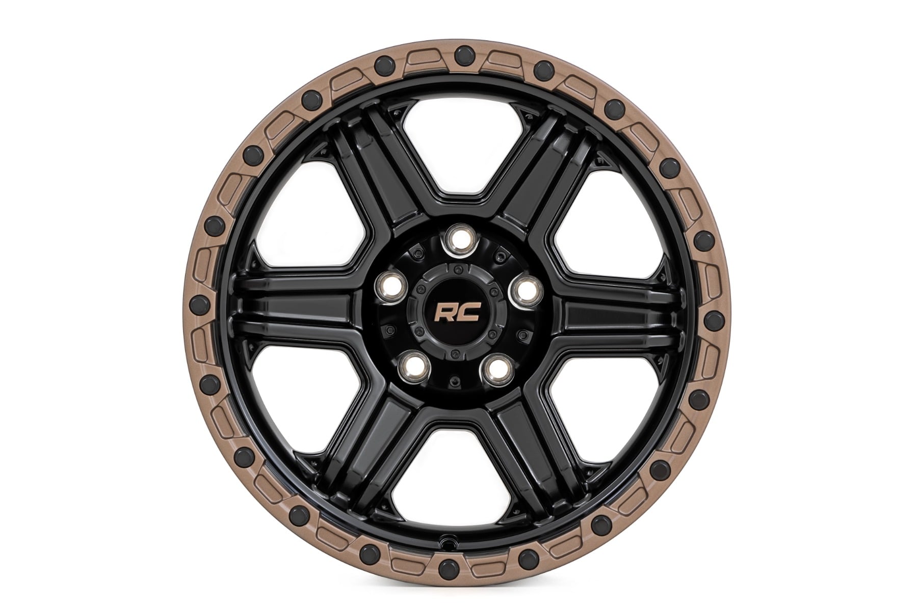 Rough Country 79 Series Wheel | One-Piece | Semi Gloss Black w/Bronze Ring | 17x8.5 | 5x5 | 0mm